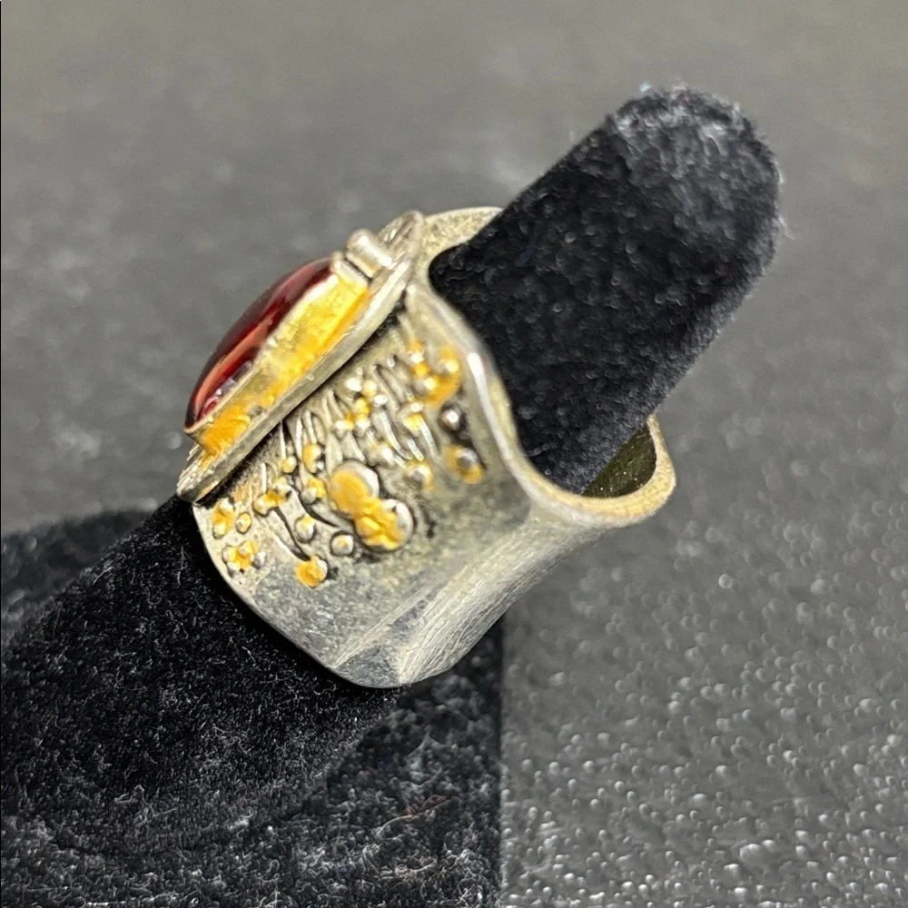 Vintage Chunky Silver and Gold Ring Red Tourmaline